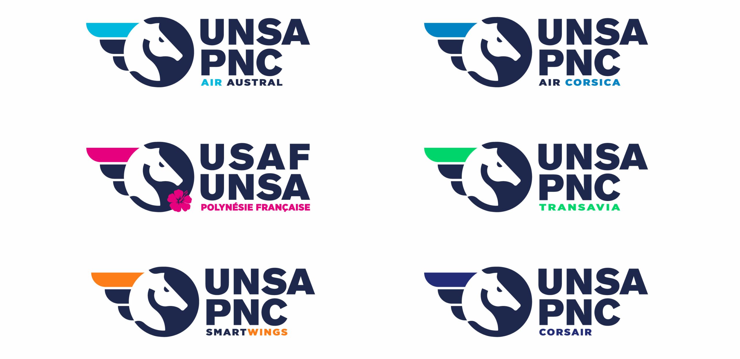 Planche logo UNSA PNC - AirAustral - Air Corsica - Air Polynésie Française - Transavia - Smart Wings - Corsair.